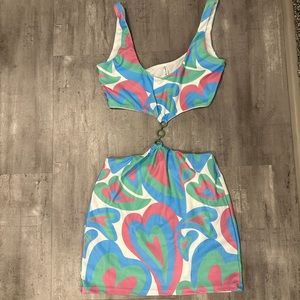 Brand New XS Lucy In the Sky Colourful Pastel Dress With Green Keyhole Detail